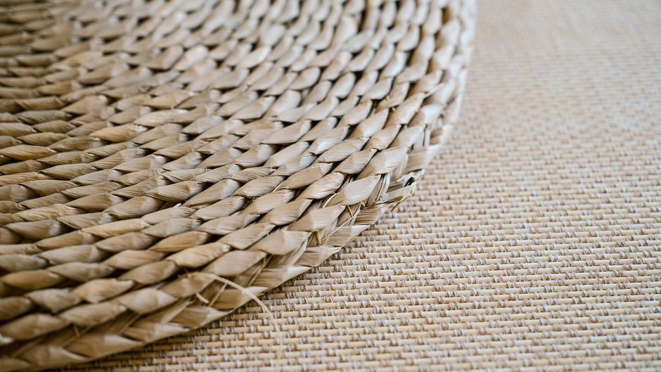 Close-up texture of a natural-fibre yoga mat