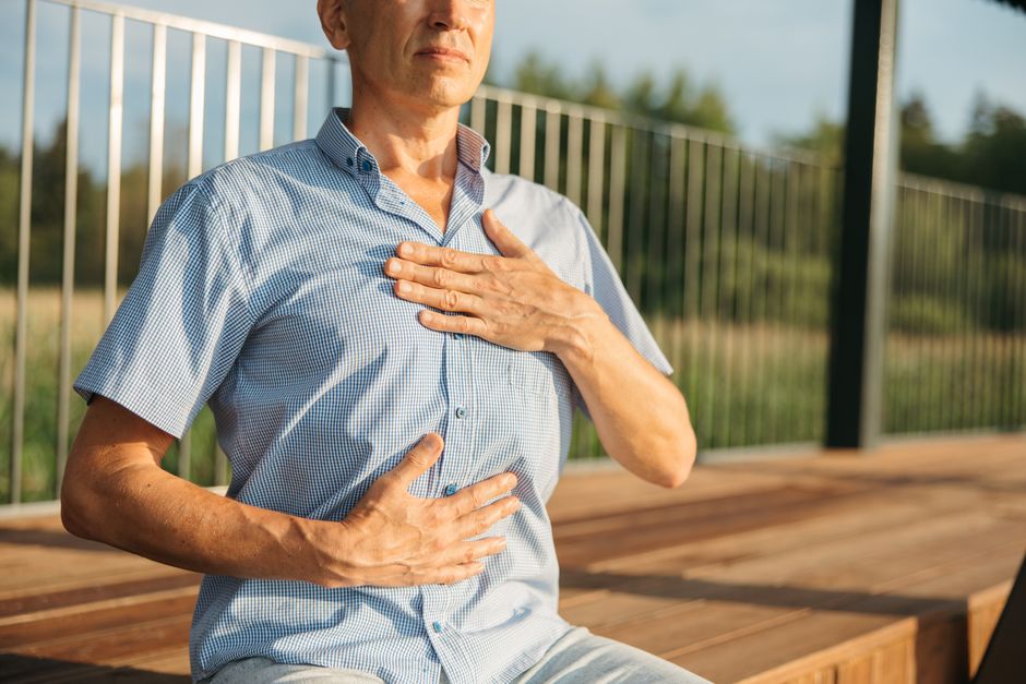 Close-up of a seated breathing exercise